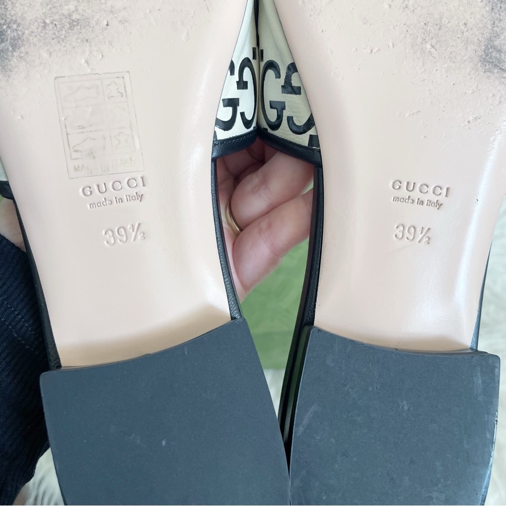 Gucci Jolie GG Marmont Slide Sandal Black White Leather size 39.5 - Picture 9 of 16